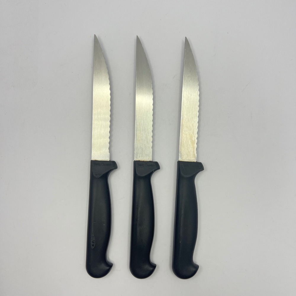 Set of 3 Betty Crocker‎ Black Serrated Knives 9" Stainless Steel Composite Vtg